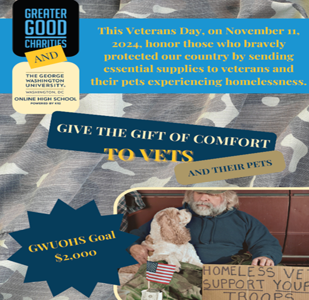 GWUOHS is commemorating Veterans' Day with a fundraiser supporting U.S. veterans and their pets.