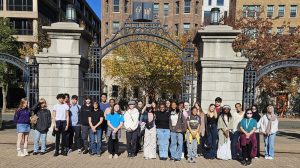 The group of students pose together at the entrance of the GWU campus. "It was an amazing experience that brought us all closer together and made our relationships feel much more real," said junior Avalon B.