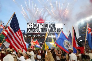 Bad Bunny's halftime show at the Super Bowl concluded with a flag display and billboard message that emphasized unity and love.
