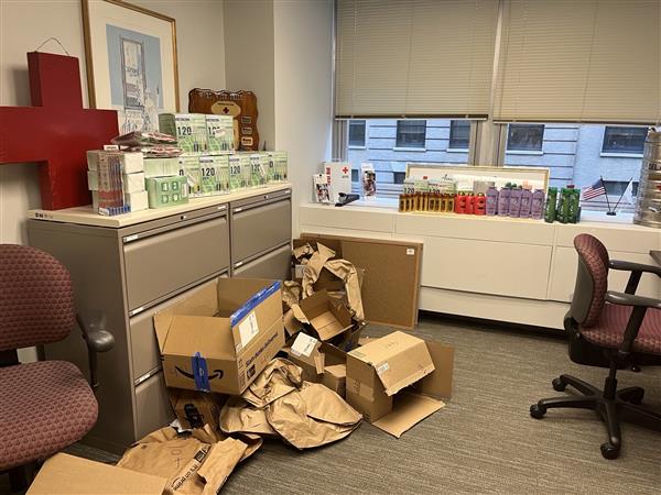 Red Cross engagement specialist Therese Fresconi collected packages from GWUOHS families at her office for the club's hygiene drive. (photo by Therese Fresconi)