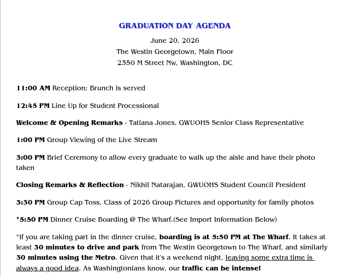 The schedule for Saturday's unofficial graduation meetup.